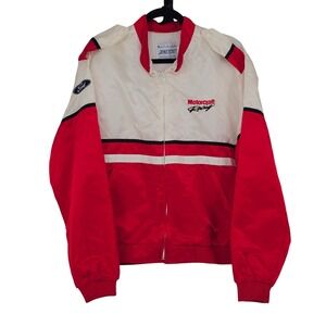 Vintage 90s Team Ford Motorcraft Racing Satin Bomber Jacket Red White USA Mens L